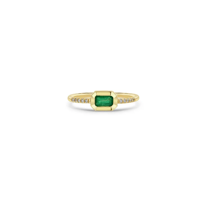Classic And Modern Jewelry Styles On Sale 14k Emerald Cut Emerald Bezel Pavé Diamond Band Ring Classic And Modern Jewelry Styles On Sale 14k Emerald Cut Emerald Bezel Pavé Diamond Band Ring