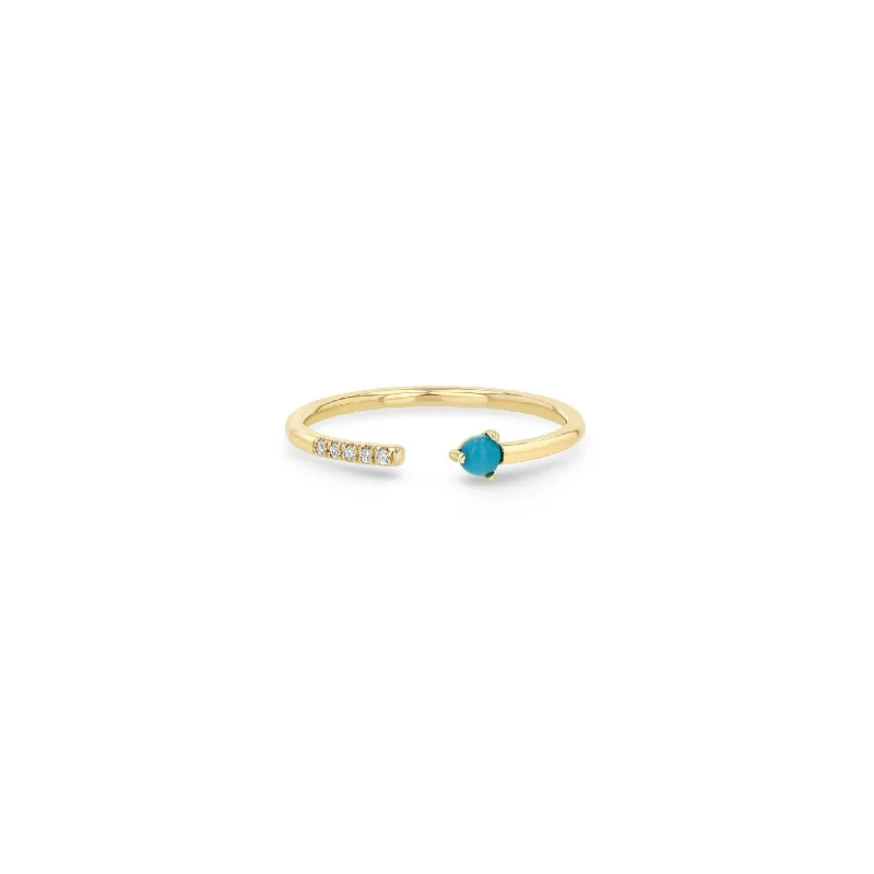 Elegant Jewelry Pieces At Unbelievable Prices 14k Prong Turquoise & Pavé Diamond Open Ring Elegant Jewelry Pieces At Unbelievable Prices 14k Prong Turquoise & Pavé Diamond Open Ring
