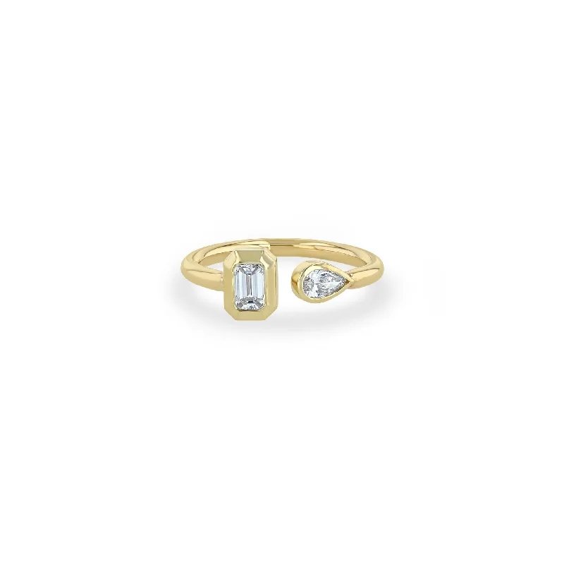 Exclusive Online Discounts On Stylish Jewelry 14k Pear & Emerald Cut Diamond Bezel Open Ring