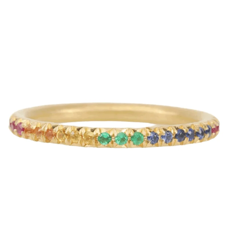 Luxury Handcrafted Jewelry For Elegant Looks 18K Gold Band with Rainbow Sapphire and Emeralds Luxury Handcrafted Jewelry For Elegant Looks 18K Gold Band with Rainbow Sapphire and Emeralds