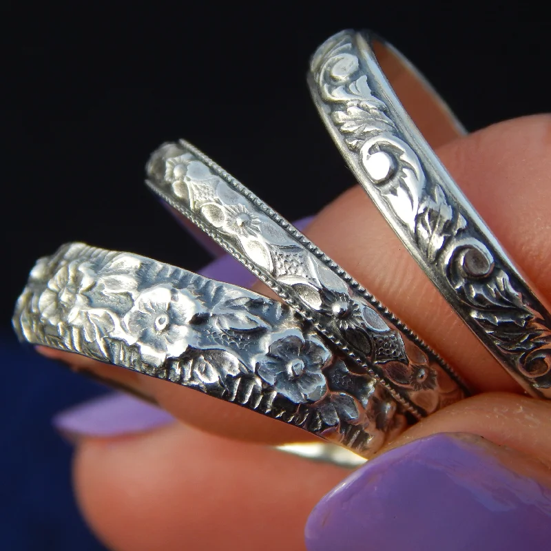 Affordable Elegance – Special Jewelry Sale Now Live The Florals Set - Set of Three Sterling Silver Floral Bands Affordable Elegance – Special Jewelry Sale Now Live The Florals Set - Set of Three Sterling Silver Floral Bands