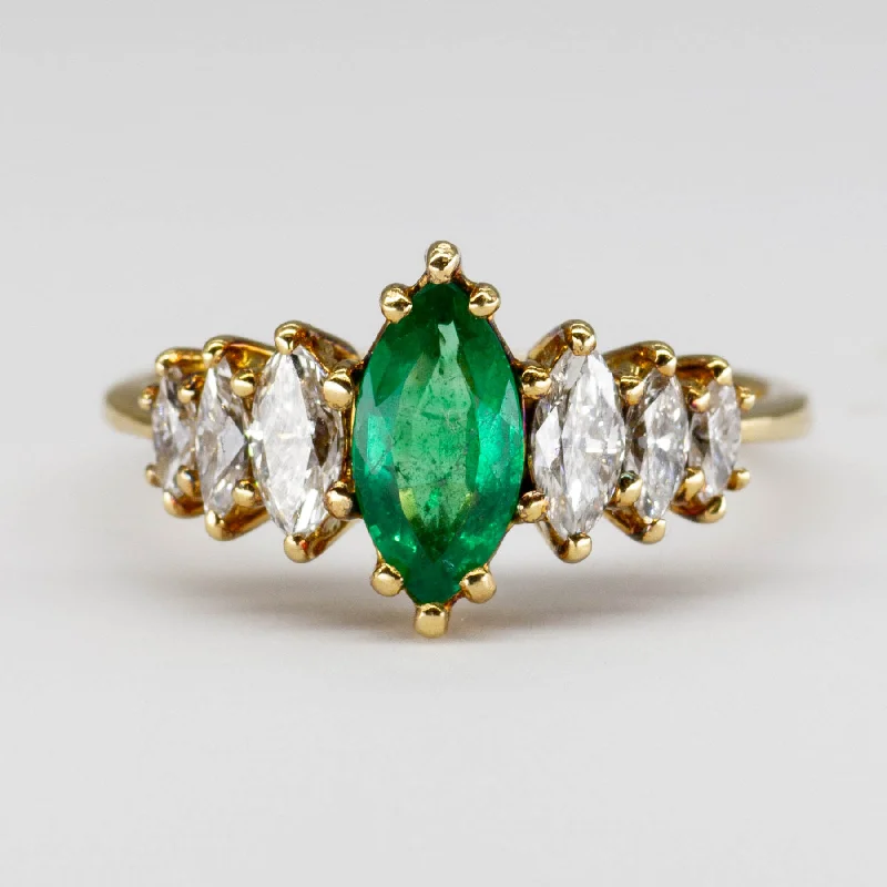 Sparkle On A Budget – Fine Jewelry For Less Vintage Marquis Emerald and Diamond Ring | SZ 7.5 Sparkle On A Budget – Fine Jewelry For Less Vintage Marquis Emerald and Diamond Ring | SZ 7.5