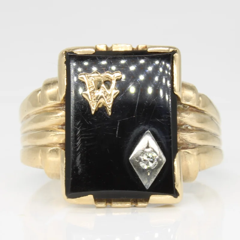 Limited-Time Offer On Elegant Jewelry Pieces Onyx & Diamond 'W' Signet Ring | 4.50ct, 0.03ct | SZ 9.75 | Limited-Time Offer On Elegant Jewelry Pieces Onyx & Diamond 'W' Signet Ring | 4.50ct, 0.03ct | SZ 9.75 |