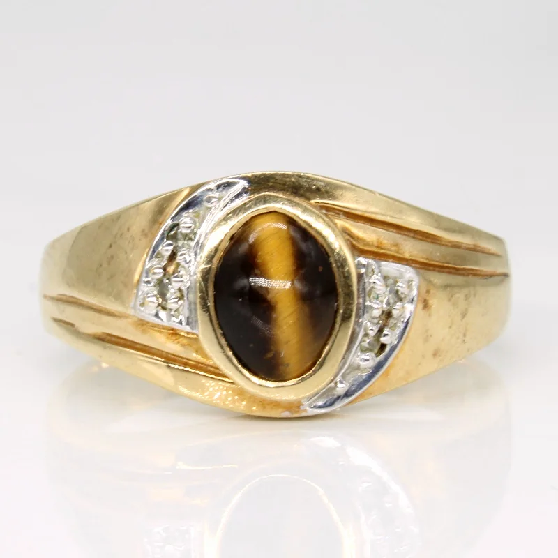 Special Deals On Handcrafted And Designer Jewelry Tiger's Eye & Diamond Cocktail Ring | 0.85ct, 0.04ctw | SZ 10.25 | Special Deals On Handcrafted And Designer Jewelry Tiger's Eye & Diamond Cocktail Ring | 0.85ct, 0.04ctw | SZ 10.25 |