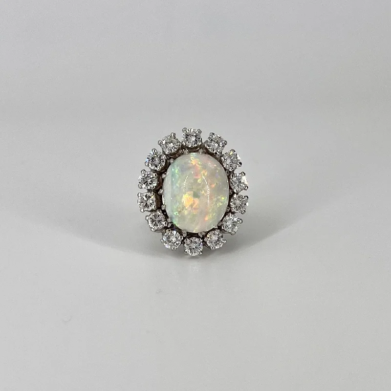 Luxury Handcrafted Jewelry For Elegant Looks Opal & Diamond Cocktail Ring | 8.19 ct Opal, 2ctw Diamonds | SZ 4 Luxury Handcrafted Jewelry For Elegant Looks Opal & Diamond Cocktail Ring | 8.19 ct Opal, 2ctw Diamonds | SZ 4