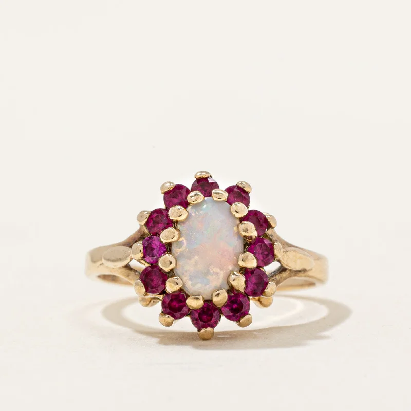Shop Fine Jewelry With Amazing Deals Opal & Synthetic Ruby Halo Ring | 0.31ct, 0.30ctw | SZ 5.25 |