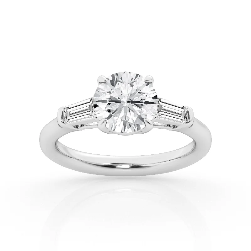 Shop Stylish Jewelry Now And Save Big 3 Stone Ring with Center Round Lab Diamond with Tapper by Mercury Rings Shop Stylish Jewelry Now And Save Big 3 Stone Ring with Center Round Lab Diamond with Tapper by Mercury Rings
