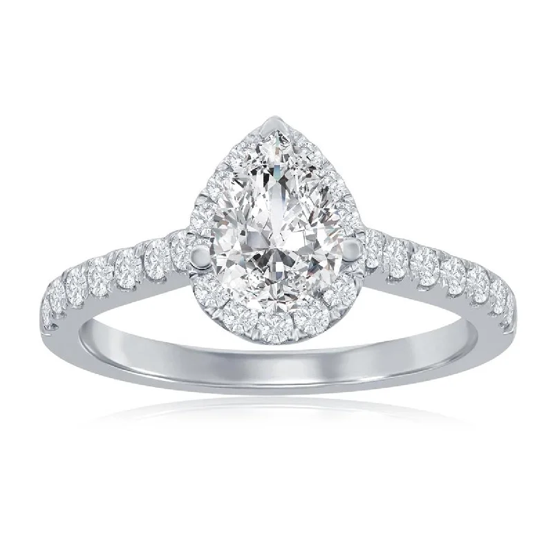 Discounted Jewelry For A Glamorous Look MODERN WHITE GOLD PEAR SHAPED DIAMOND HALO ENGAGEMENT RING SETTING, .46 CT TW Discounted Jewelry For A Glamorous Look MODERN WHITE GOLD PEAR SHAPED DIAMOND HALO ENGAGEMENT RING SETTING, .46 CT TW