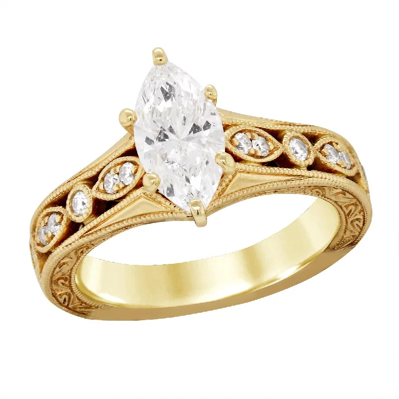 Bestselling Jewelry At Special Promotional Rates VINTAGE STYLE YELLOW GOLD ENGAGEMENT RING WITH MARQUISE CENTER, 1.26 CT TW Bestselling Jewelry At Special Promotional Rates VINTAGE STYLE YELLOW GOLD ENGAGEMENT RING WITH MARQUISE CENTER, 1.26 CT TW
