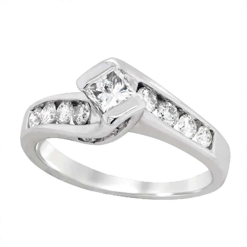 Limited-Time Offer On Elegant Jewelry Pieces WHITE GOLD BYPASS ENGAGEMENT RING WITH PRINCESS AND ROUND DIAMONDS, 1.00 CT TW Limited-Time Offer On Elegant Jewelry Pieces WHITE GOLD BYPASS ENGAGEMENT RING WITH PRINCESS AND ROUND DIAMONDS, 1.00 CT TW