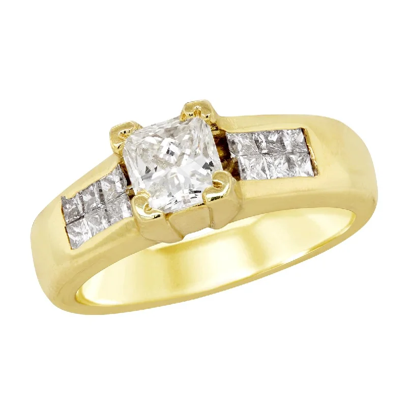 Huge Savings On Timeless Jewelry Collections YELLOW GOLD ENGAGEMENT RING WITH 13 PRINCESS CUT DIAMONDS, 1.00 CT TW Huge Savings On Timeless Jewelry Collections YELLOW GOLD ENGAGEMENT RING WITH 13 PRINCESS CUT DIAMONDS, 1.00 CT TW