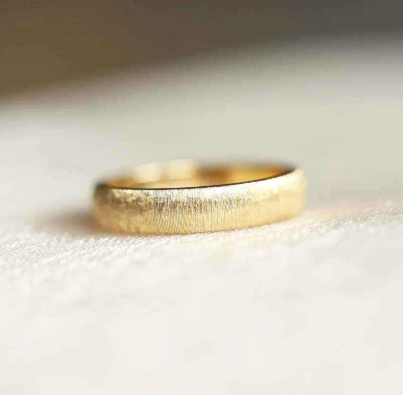 Stunning Jewelry At A Fraction Of The Price June Brushed 4Mm Gold Wedding Band, Florentine Rigato Finish Stunning Jewelry At A Fraction Of The Price June Brushed 4Mm Gold Wedding Band, Florentine Rigato Finish