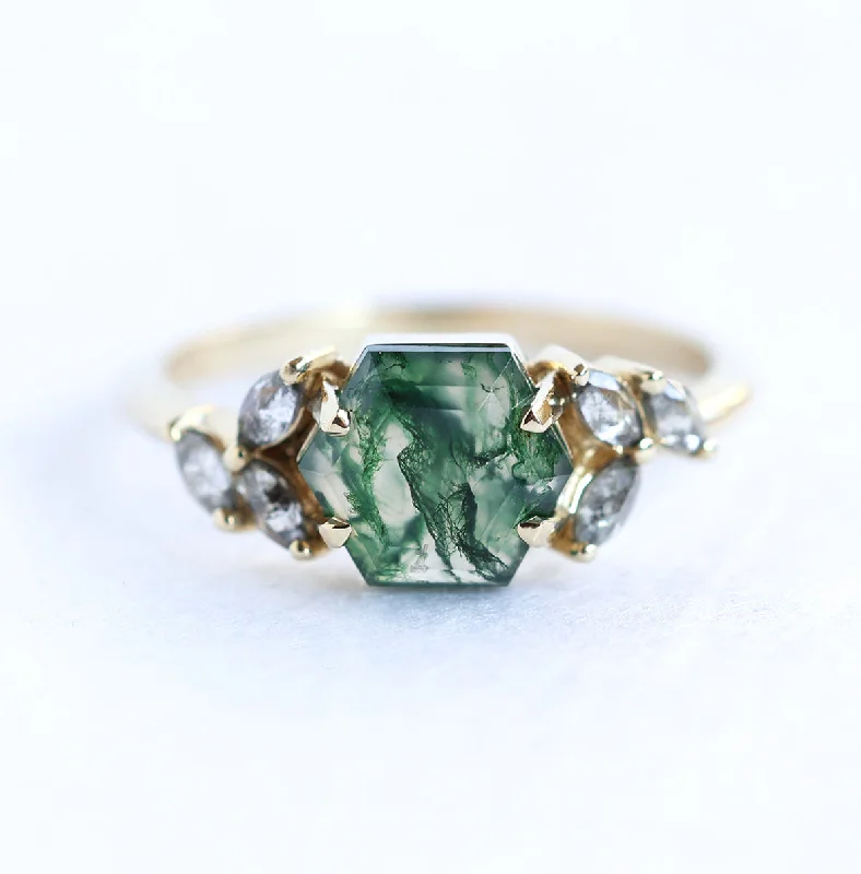 Huge Markdowns On Premium Jewelry Styles Hexagon Moss Agate Diamond Ring