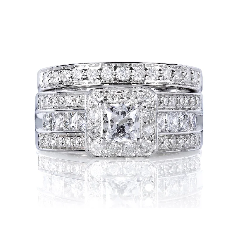 Limited-Time Offer On Premium Jewelry Collections Multi-Row Princess Halo Bridal Set Limited-Time Offer On Premium Jewelry Collections Multi-Row Princess Halo Bridal Set