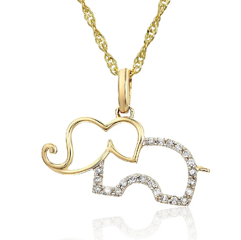 Sparkle More For Less – Jewelry Sale Happening Now 1/10 cttw Diamond Elephant Pendant Necklace 14K Yellow Gold with 18 Inch Chain Sparkle More For Less – Jewelry Sale Happening Now 1/10 cttw Diamond Elephant Pendant Necklace 14K Yellow Gold with 18 Inch Chain