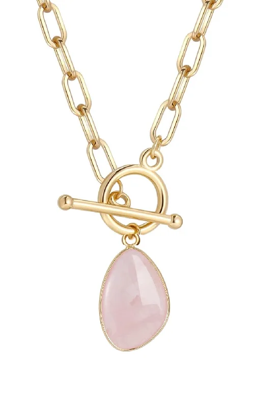 Versatile Layering Jewelry For Effortless Chic 18k Gold Plated Rose Quartz Geometric Drop Necklace