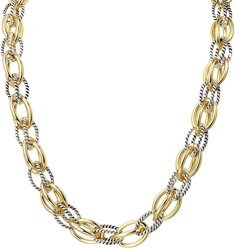 Modern Statement Jewelry For Bold Styling 18k Gold Two Tone Textured Link Necklace