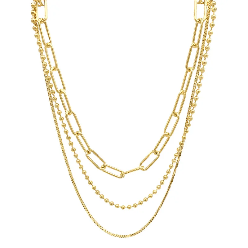 Gorgeous Jewelry, Limited-Time Savings Adornia Box Chain, Ball Chain, and Oversized Paper Clip Chain Necklace Set gold Gorgeous Jewelry, Limited-Time Savings Adornia Box Chain, Ball Chain, and Oversized Paper Clip Chain Necklace Set gold