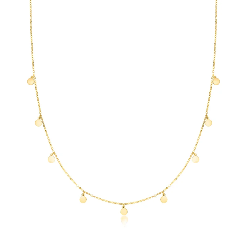 Eco-Friendly Sustainable Jewelry For Conscious Buyers Canaria Italian 10kt Yellow Gold Mini Disc Station Necklace Eco-Friendly Sustainable Jewelry For Conscious Buyers Canaria Italian 10kt Yellow Gold Mini Disc Station Necklace
