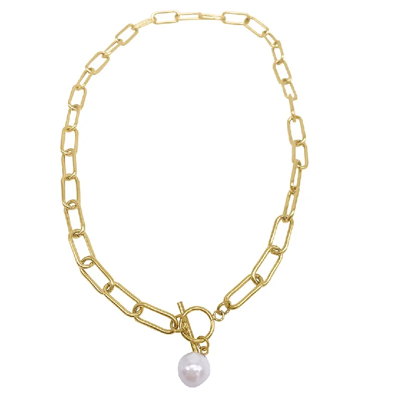 Fashion-Forward Jewelry At Incredible Prices Adornia Paper Clip Toggle Necklace with Pearl gold Fashion-Forward Jewelry At Incredible Prices Adornia Paper Clip Toggle Necklace with Pearl gold