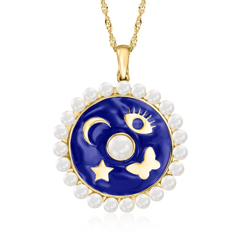Shop Dazzling Jewelry With Special Promotional Discounts Ross-Simons 3.5-6.5mm Cultured Pearl and Blue Enamel Multi-Symbol Pendant Necklace in 18kt Gold Over Sterling Shop Dazzling Jewelry With Special Promotional Discounts Ross-Simons 3.5-6.5mm Cultured Pearl and Blue Enamel Multi-Symbol Pendant Necklace in 18kt Gold Over Sterling