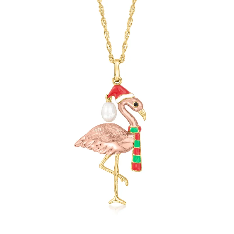 Personalized Jewelry At Special Discount Rates Ross-Simons 5-5.5mm Cultured Pearl and Multicolored Enamel Christmas Flamingo Pendant Necklace in 18kt 2-Tone Gold Over Sterling Personalized Jewelry At Special Discount Rates Ross-Simons 5-5.5mm Cultured Pearl and Multicolored Enamel Christmas Flamingo Pendant Necklace in 18kt 2-Tone Gold Over Sterling