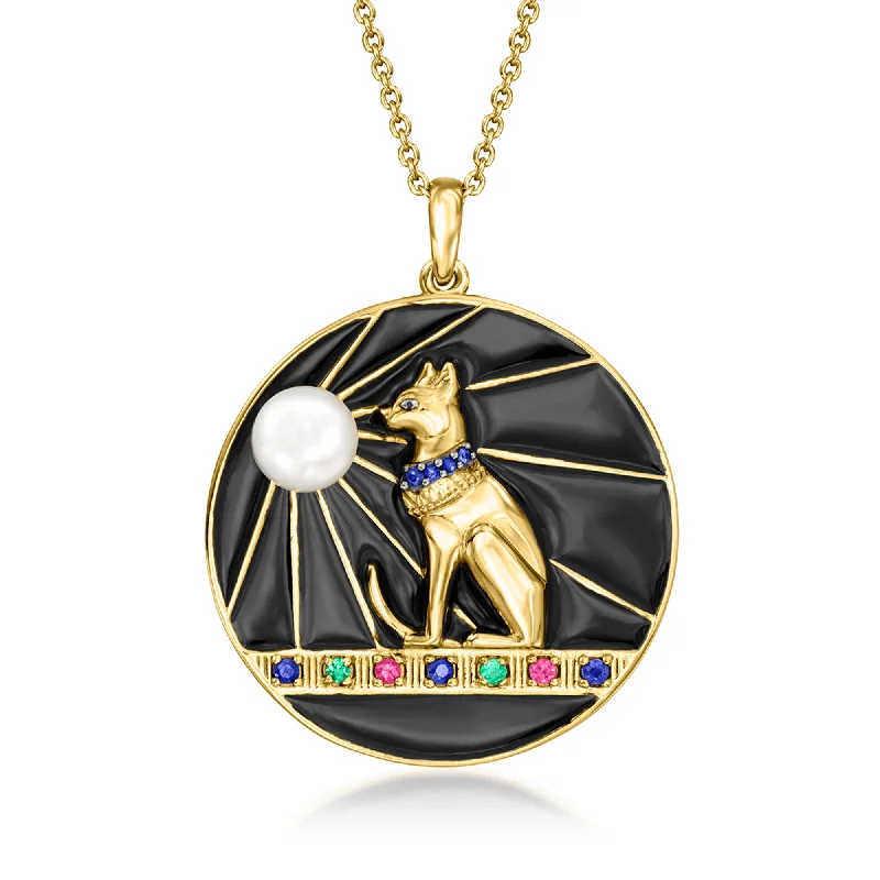 Modern Statement Jewelry For Bold Styling Ross-Simons 6mm Cultured Pearl and Multi-Gemstone Egyptian Cat Goddess Pendant Necklace Modern Statement Jewelry For Bold Styling Ross-Simons 6mm Cultured Pearl and Multi-Gemstone Egyptian Cat Goddess Pendant Necklace