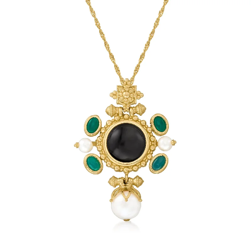 Exclusive Jewelry Bundles At Discounted Prices Ross-Simons Italian Cultured Pearl, Black Onyx and Green Agate Pendant Necklace in 18kt Gold Over Sterling Silver Exclusive Jewelry Bundles At Discounted Prices Ross-Simons Italian Cultured Pearl, Black Onyx and Green Agate Pendant Necklace in 18kt Gold Over Sterling Silver