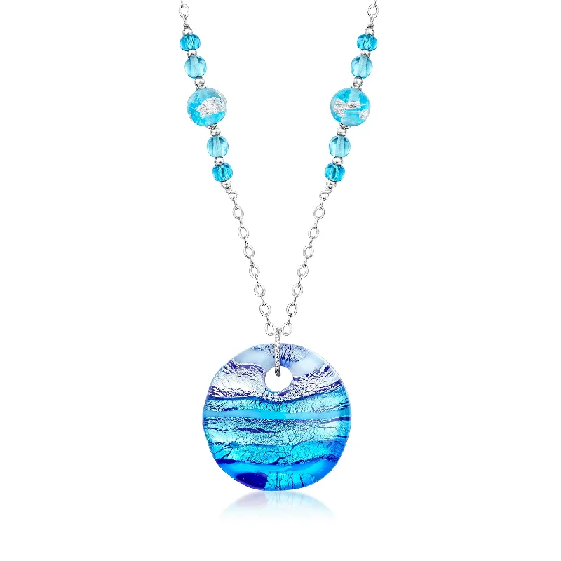 Fashion-Forward Geometric Jewelry For Contemporary Style Ross-Simons Italian Blue Murano Glass Pendant Necklace in Sterling Silver Fashion-Forward Geometric Jewelry For Contemporary Style Ross-Simons Italian Blue Murano Glass Pendant Necklace in Sterling Silver