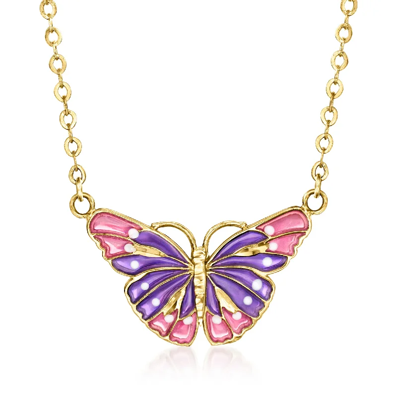 Elegant Jewelry At Unbeatable Offers – Shop Before It's Gone Ross-Simons Italian Multicolored Enamel Butterfly Necklace in 14kt Yellow Gold Elegant Jewelry At Unbeatable Offers – Shop Before It's Gone Ross-Simons Italian Multicolored Enamel Butterfly Necklace in 14kt Yellow Gold