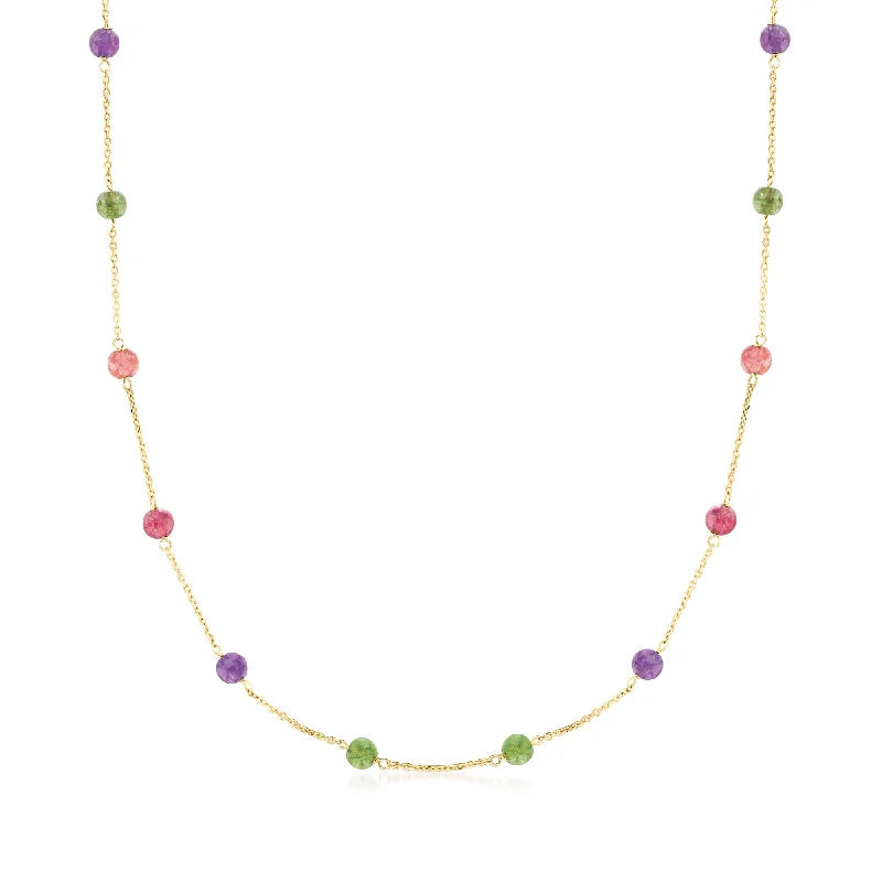 Flash Deals On Fine Jewelry – Shop Before It's Gone Ross-Simons Italian Multicolored Tourmaline and Amethyst Bead Station Necklace in 18kt Yellow Gold Flash Deals On Fine Jewelry – Shop Before It's Gone Ross-Simons Italian Multicolored Tourmaline and Amethyst Bead Station Necklace in 18kt Yellow Gold