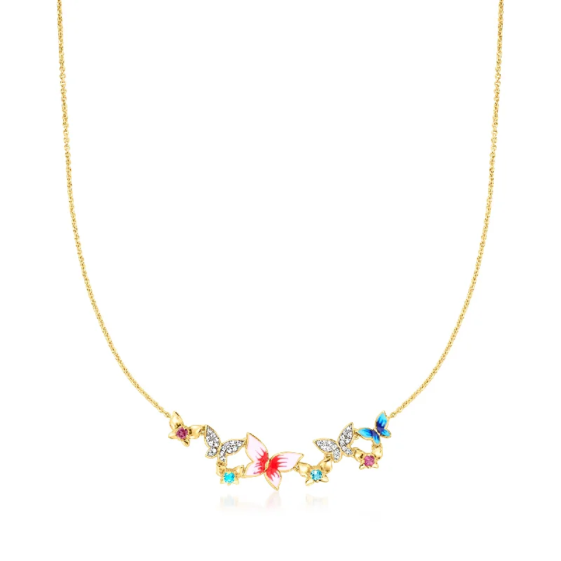 Grab Your Favorite Jewelry At The Lowest Prices Ross-Simons Multi-Gemstone and Multicolored Enamel Butterfly Necklace in 18kt Gold Over Sterling. 18 inches Grab Your Favorite Jewelry At The Lowest Prices Ross-Simons Multi-Gemstone and Multicolored Enamel Butterfly Necklace in 18kt Gold Over Sterling. 18 inches