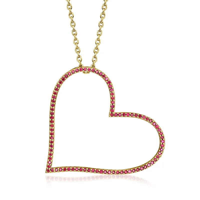 Luxury Jewelry At Unbeatable Discounts Ross-Simons Ruby Heart Necklace in 18kt Gold Over Sterling Luxury Jewelry At Unbeatable Discounts Ross-Simons Ruby Heart Necklace in 18kt Gold Over Sterling