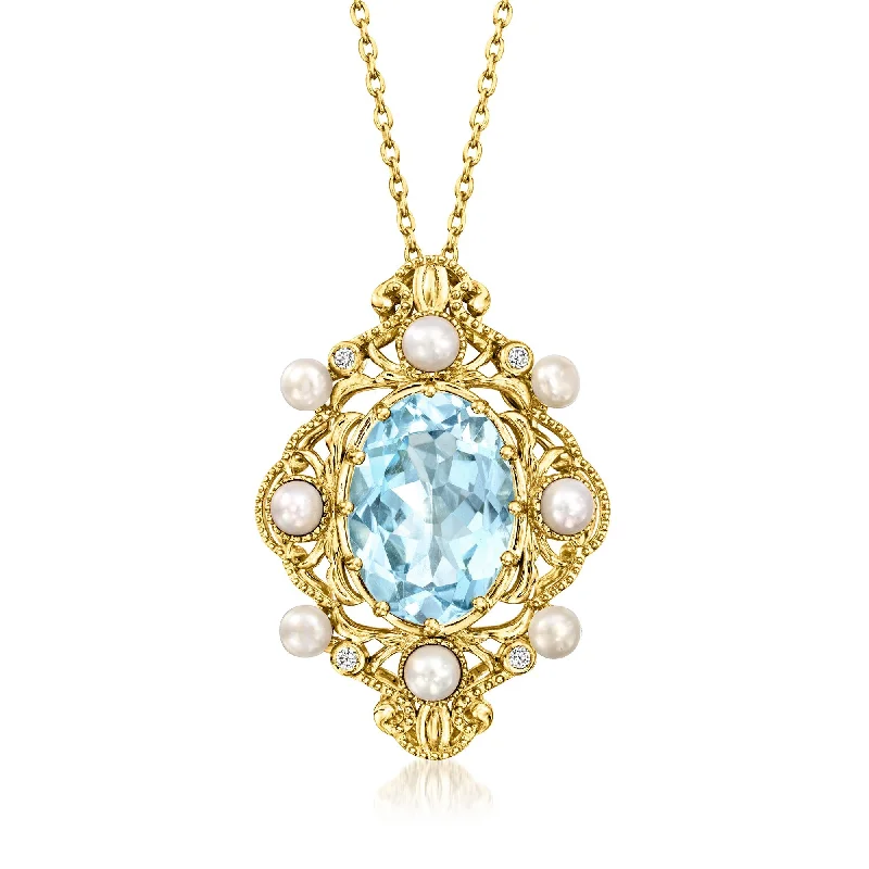 Luxury Jewelry Now At Special Promotional Rates Ross-Simons Sky Blue Topaz and 2.5-3.5mm Cultured Pearl Pendant Necklace With White Zircon Accents in 18kt Gold Over Sterling Luxury Jewelry Now At Special Promotional Rates Ross-Simons Sky Blue Topaz and 2.5-3.5mm Cultured Pearl Pendant Necklace With White Zircon Accents in 18kt Gold Over Sterling