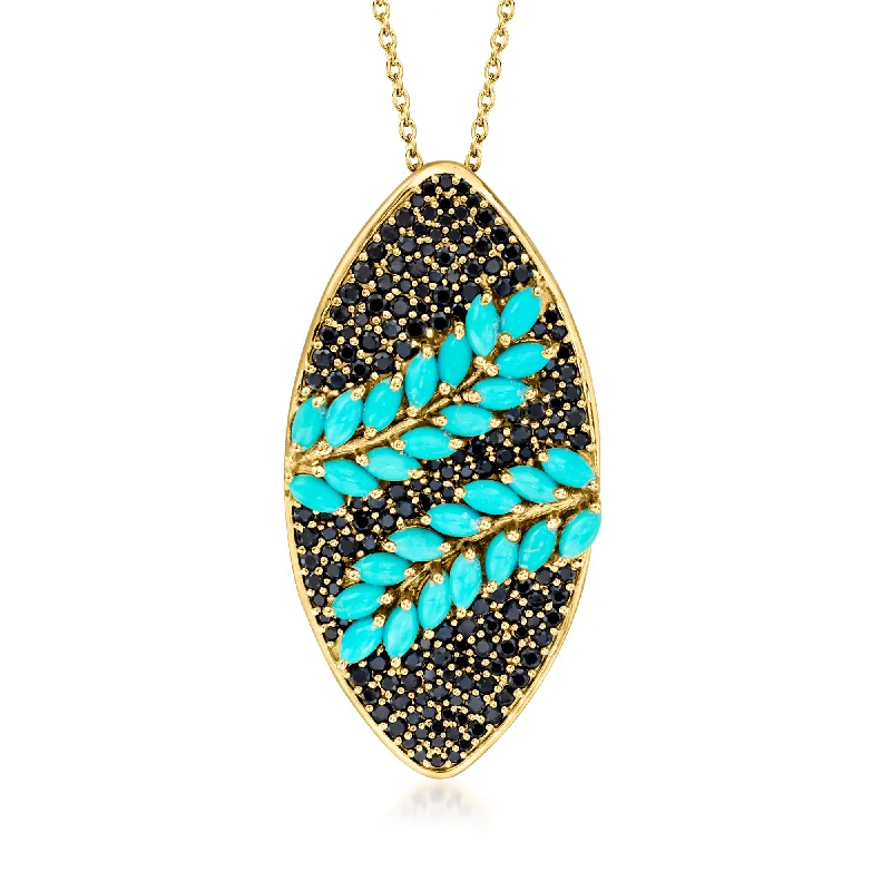 Buy More, Save More On Stunning Jewelry Designs Ross-Simons Turquoise and Black Spinel Pendant Necklace in 18kt Gold Over Sterling