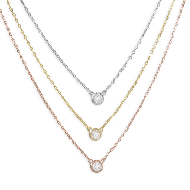 Eco-Friendly Sustainable Jewelry For Conscious Buyers Tri Color Multi Layer Cz Necklace Eco-Friendly Sustainable Jewelry For Conscious Buyers Tri Color Multi Layer Cz Necklace