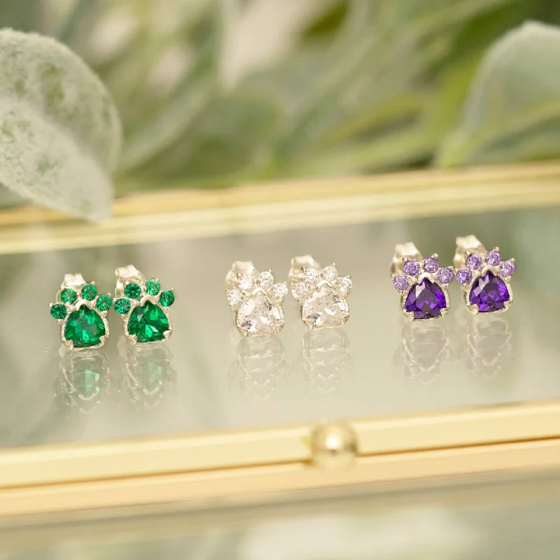 Shop Dazzling Jewelry At The Best Prices Paw Print Birthstone Earrings | Fair Trade