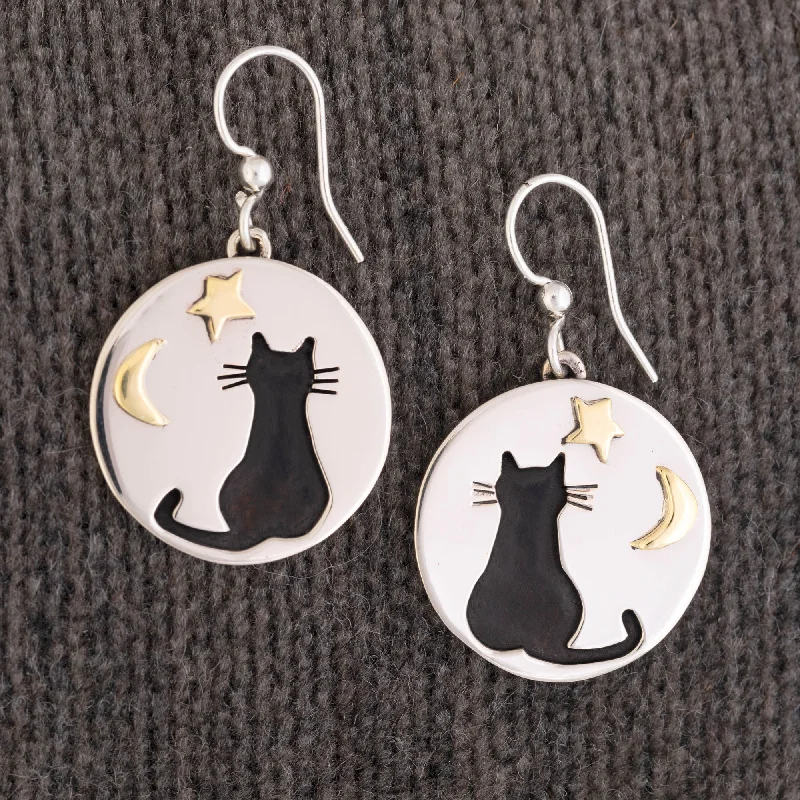 Exclusive Jewelry Offers – Shine For Less Moonlight Kitty Cat Mixed Metal Earrings