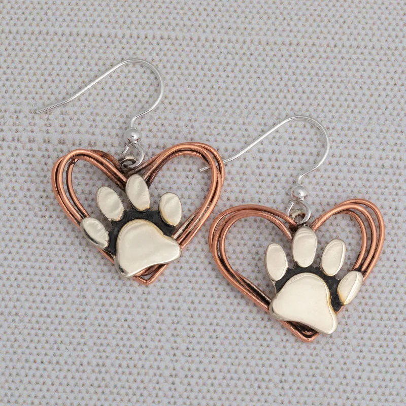 Elegant Jewelry, Exclusive Prices – Shop Now Wire Heart Mixed Metal Paw Print Earrings Elegant Jewelry, Exclusive Prices – Shop Now Wire Heart Mixed Metal Paw Print Earrings