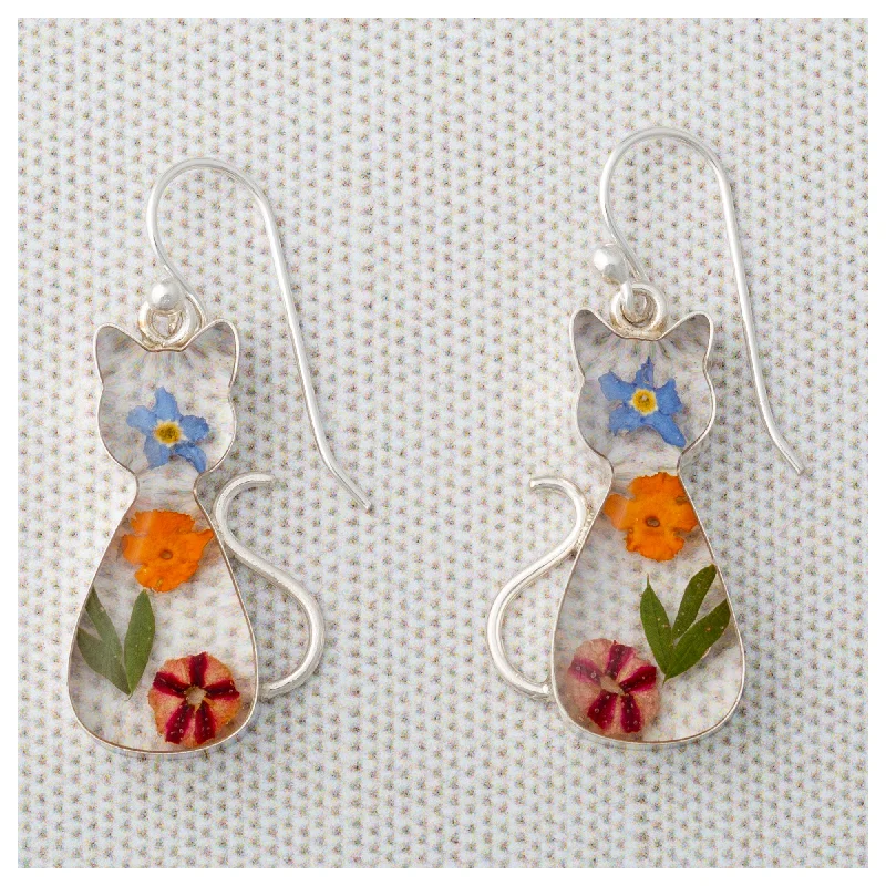 Grab Exquisite Jewelry At The Lowest Prices Real Flowers & Sterling Cat Earrings