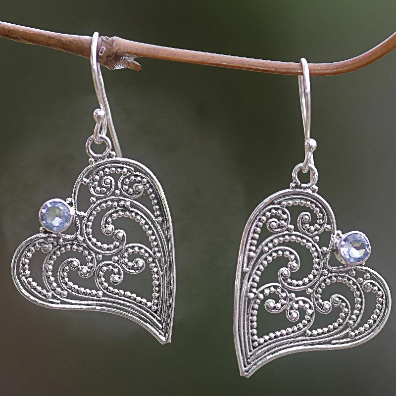 Exclusive Gemstone Jewelry At Special Prices Budding Heart Blue Topaz and Sterling Silver Heart Shaped Dangle Earrings Exclusive Gemstone Jewelry At Special Prices Budding Heart Blue Topaz and Sterling Silver Heart Shaped Dangle Earrings