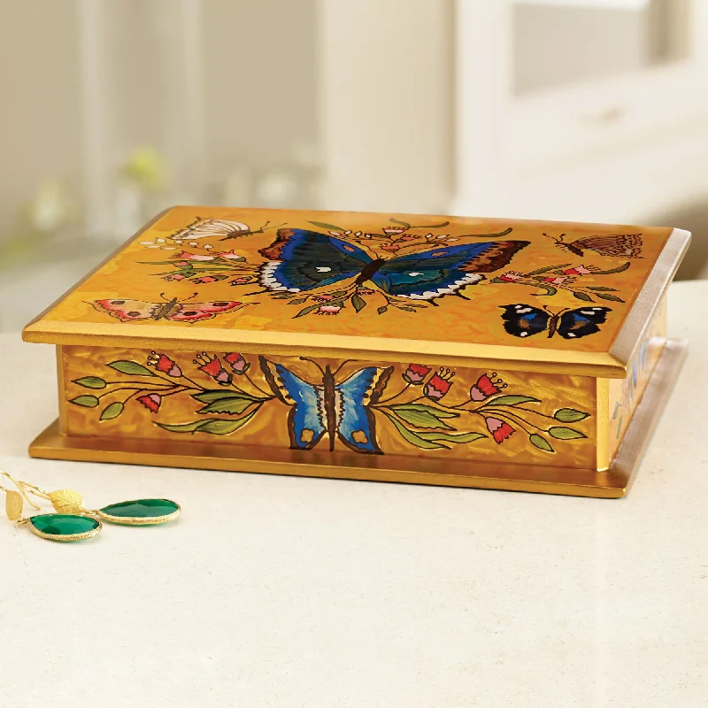 Eco-Friendly Sustainable Jewelry For Conscious Buyers Butterfly Court Reverse Painted Glass on Wood Jewelry Box with Butterflies Eco-Friendly Sustainable Jewelry For Conscious Buyers Butterfly Court Reverse Painted Glass on Wood Jewelry Box with Butterflies