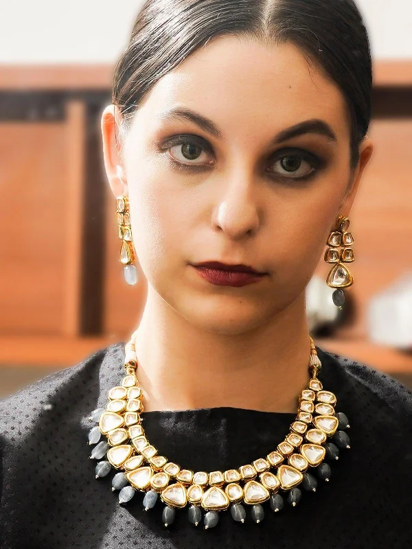 Discounted Jewelry For A Glamorous Look Odette Women Beautiful Kundan And Grey Mani Necklace Set! Discounted Jewelry For A Glamorous Look Odette Women Beautiful Kundan And Grey Mani Necklace Set!