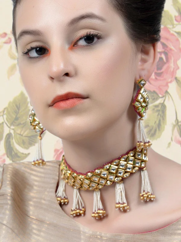 Premium Jewelry, Premium Discounts – Act Fast Odette Women Clustered Gold Tone Kundan Choker Set Premium Jewelry, Premium Discounts – Act Fast Odette Women Clustered Gold Tone Kundan Choker Set