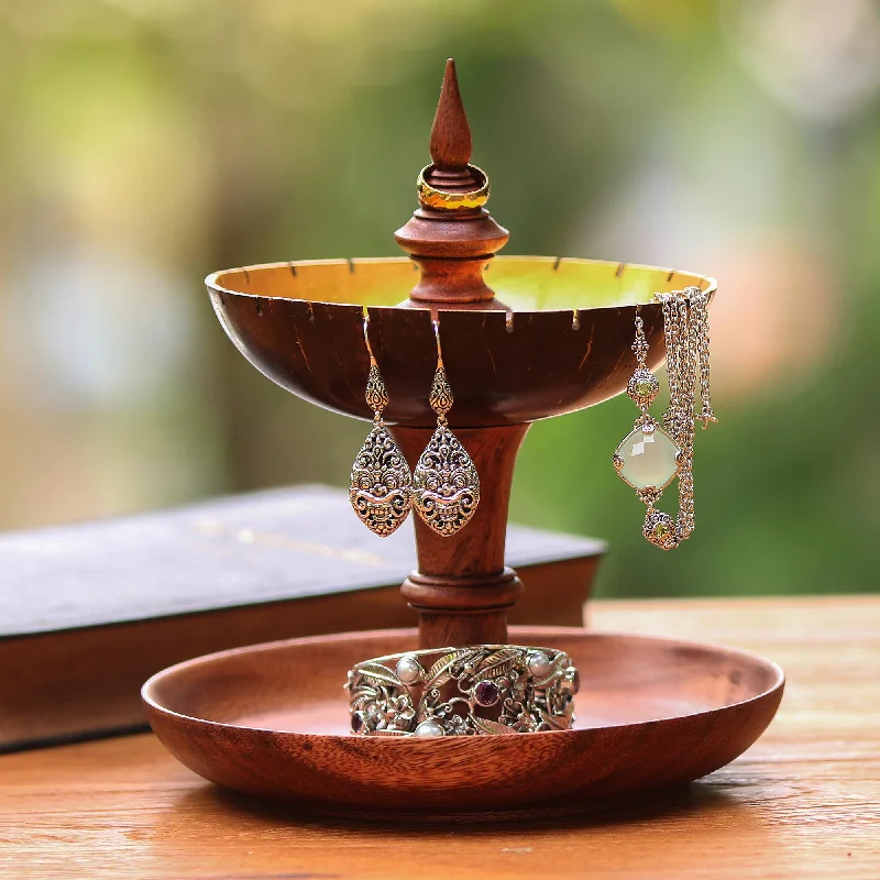 Timeless Elegance At Unbelievable Discounts Golden Fountain Suar Wood and Coconut Shell Jewelry Stand from Bali Timeless Elegance At Unbelievable Discounts Golden Fountain Suar Wood and Coconut Shell Jewelry Stand from Bali