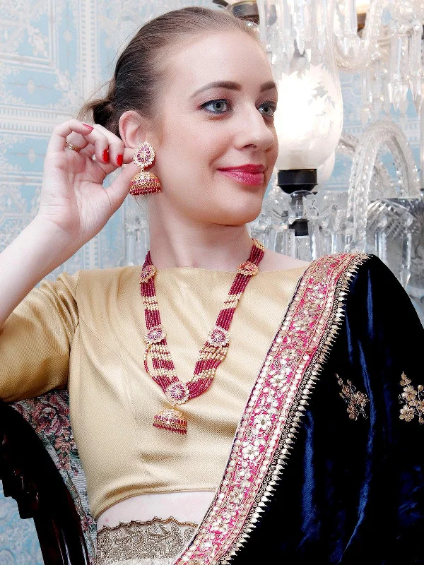 Limited-Stock Jewelry Sale – Shop Before It's Gone Odette Gorgeous Red And Gold Jhumki Long Necklace Set For Women Limited-Stock Jewelry Sale – Shop Before It's Gone Odette Gorgeous Red And Gold Jhumki Long Necklace Set For Women