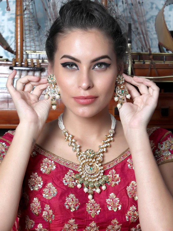 Must-Have Jewelry At Unbelievable Discounts Odette Gorgeous Green And Gold Traditional Long Necklace Set For Women Must-Have Jewelry At Unbelievable Discounts Odette Gorgeous Green And Gold Traditional Long Necklace Set For Women