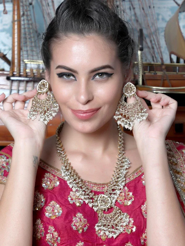 Stunning Jewelry Pieces At The Lowest Prices Ever Odette Gorgeous White And Gold Traditional Long Necklace Set For Women Stunning Jewelry Pieces At The Lowest Prices Ever Odette Gorgeous White And Gold Traditional Long Necklace Set For Women