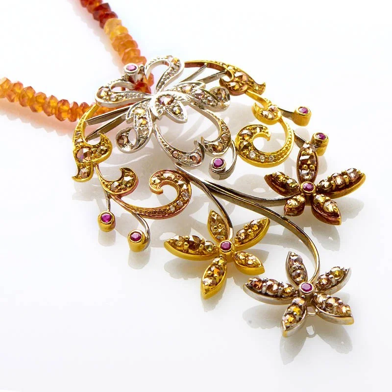 Fashion-Forward Jewelry At Exclusive Discounts LB Exclusive 18K Multi Gold and Gem Floral Pendant Necklace Fashion-Forward Jewelry At Exclusive Discounts LB Exclusive 18K Multi Gold and Gem Floral Pendant Necklace