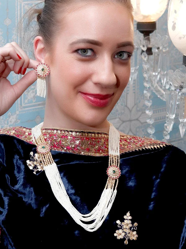 Upgrade Your Jewelry Collection For Less Odette Long White Pearl Necklace Set With Floral Details For Women Upgrade Your Jewelry Collection For Less Odette Long White Pearl Necklace Set With Floral Details For Women